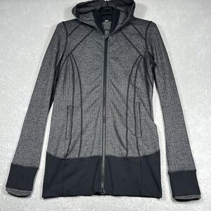 Lululemon Daily Practice Jacket 10 Gray Heathered Herringbone Full Zip Hooded